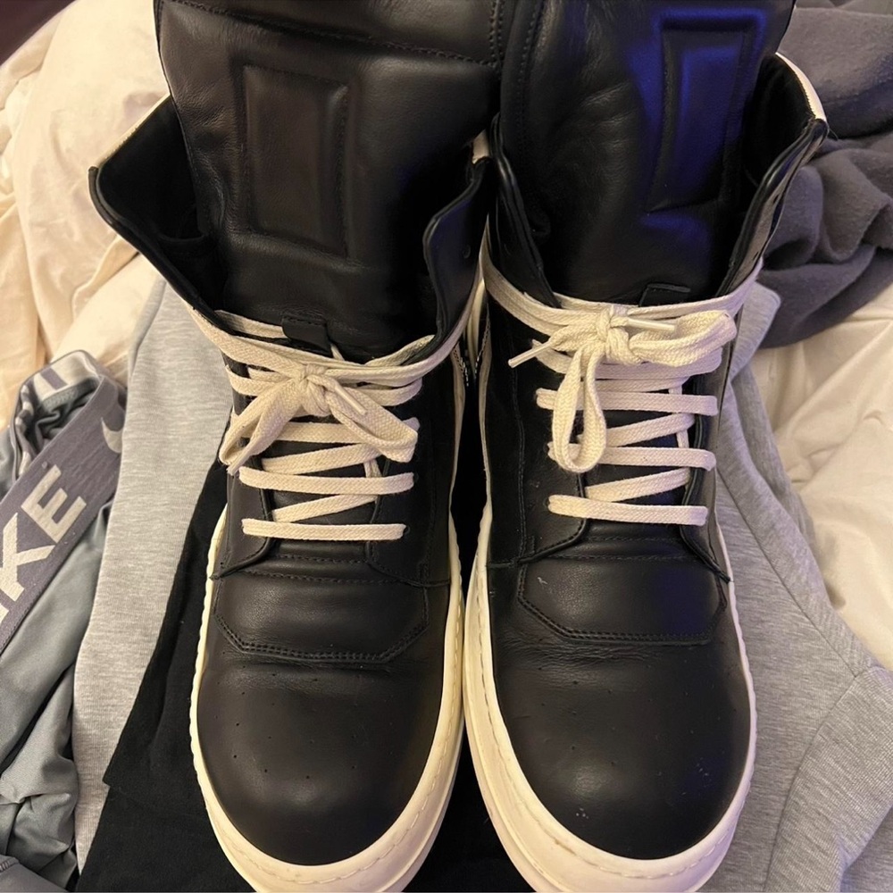 Rick Owens Black and Milk Geobasket High-Top Sneakers
*Box & Dust Bag Included*